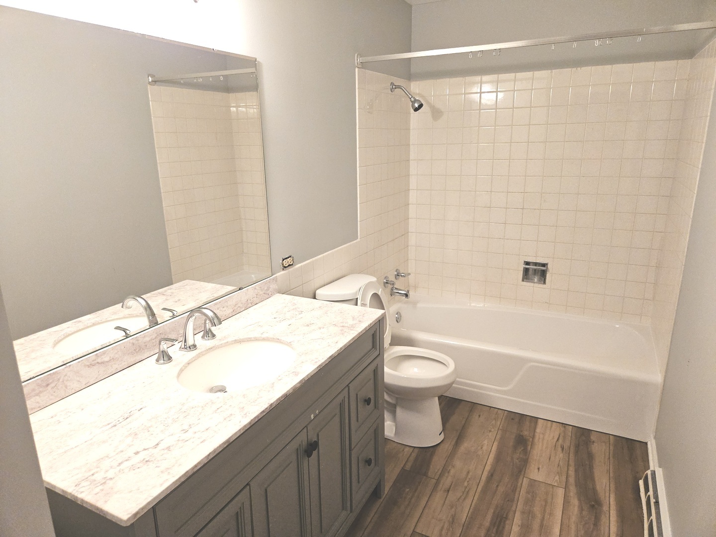 827 Balmoral Drive East Dundee, IL 60118 - Photo 9 of 16 a bathroom with a granite countertop sink toilet and shower