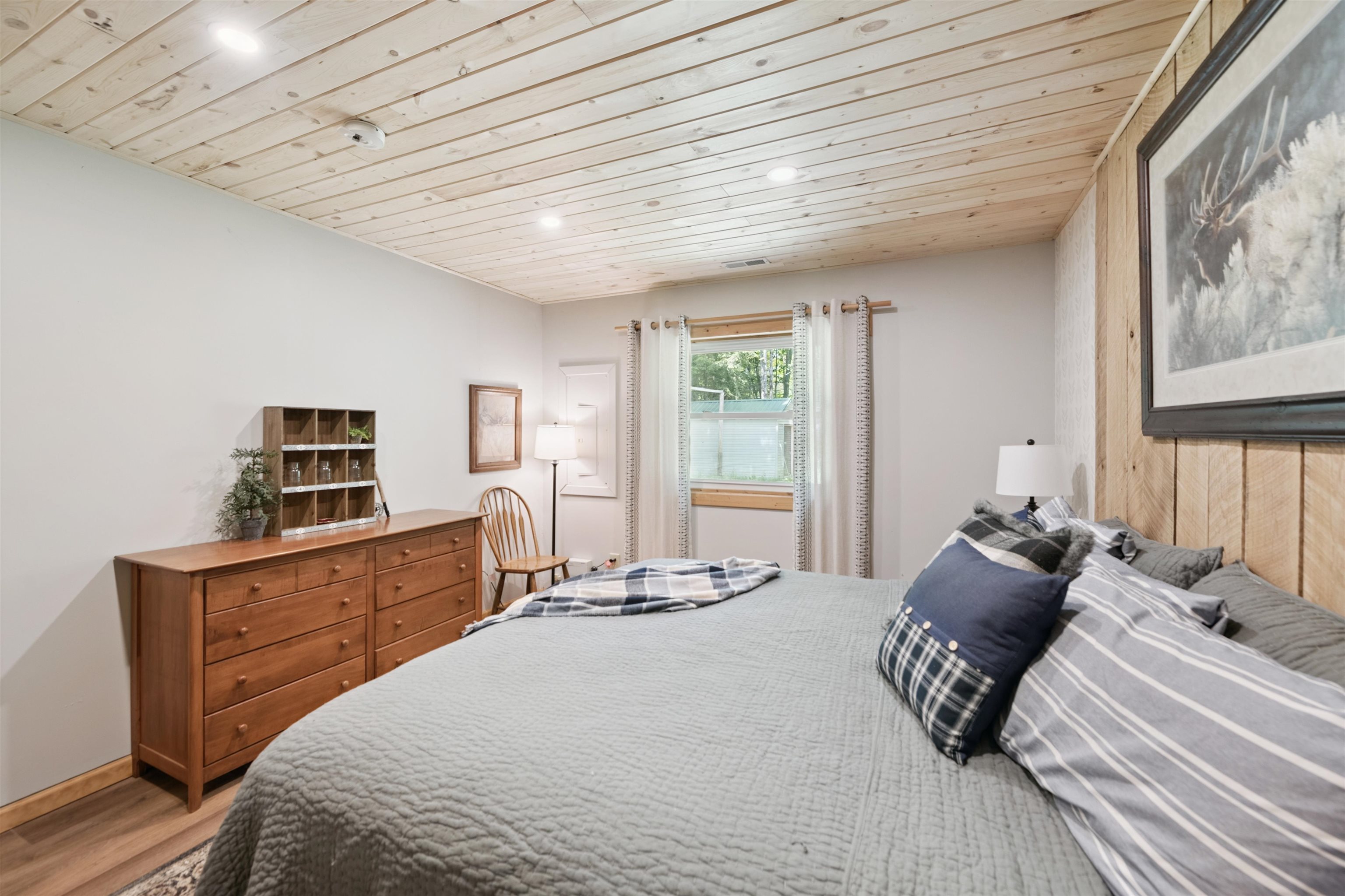 48840 Old Grade Road Cable, WI 54821 - Photo 11 of 22 Bedroom with light wood-style floors, wood ceiling, and recessed lighting