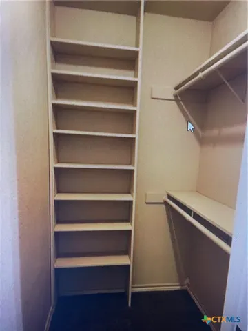 a view of walk in closet with empty racks