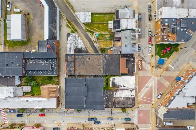 a view of building and street