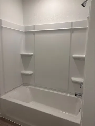 a bathroom with a bathtub