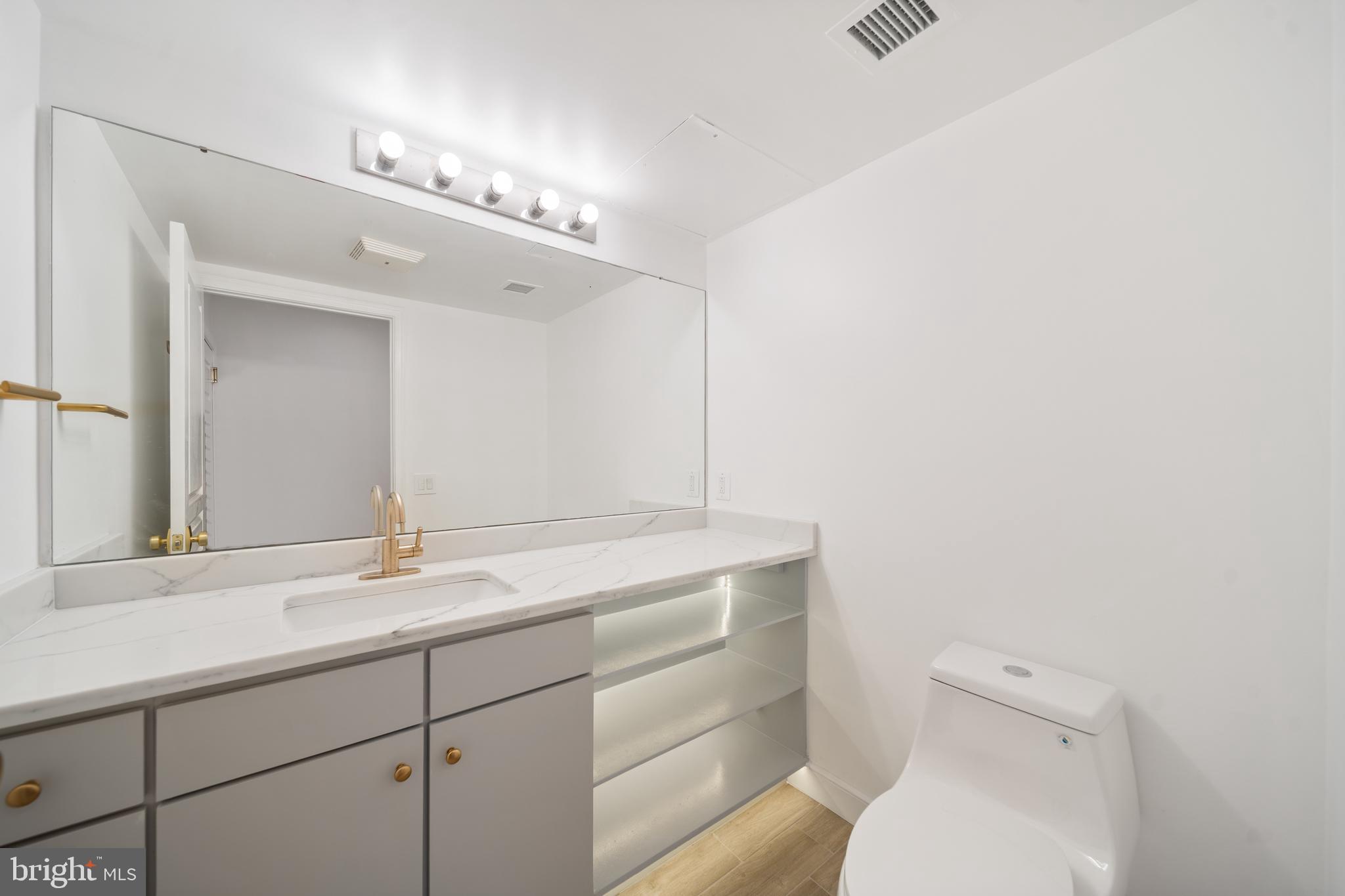 616 E Street Northwest, Unit 856 Washington, DC 20004 - Photo 17 of 84 a bathroom with a sink a toilet and mirror