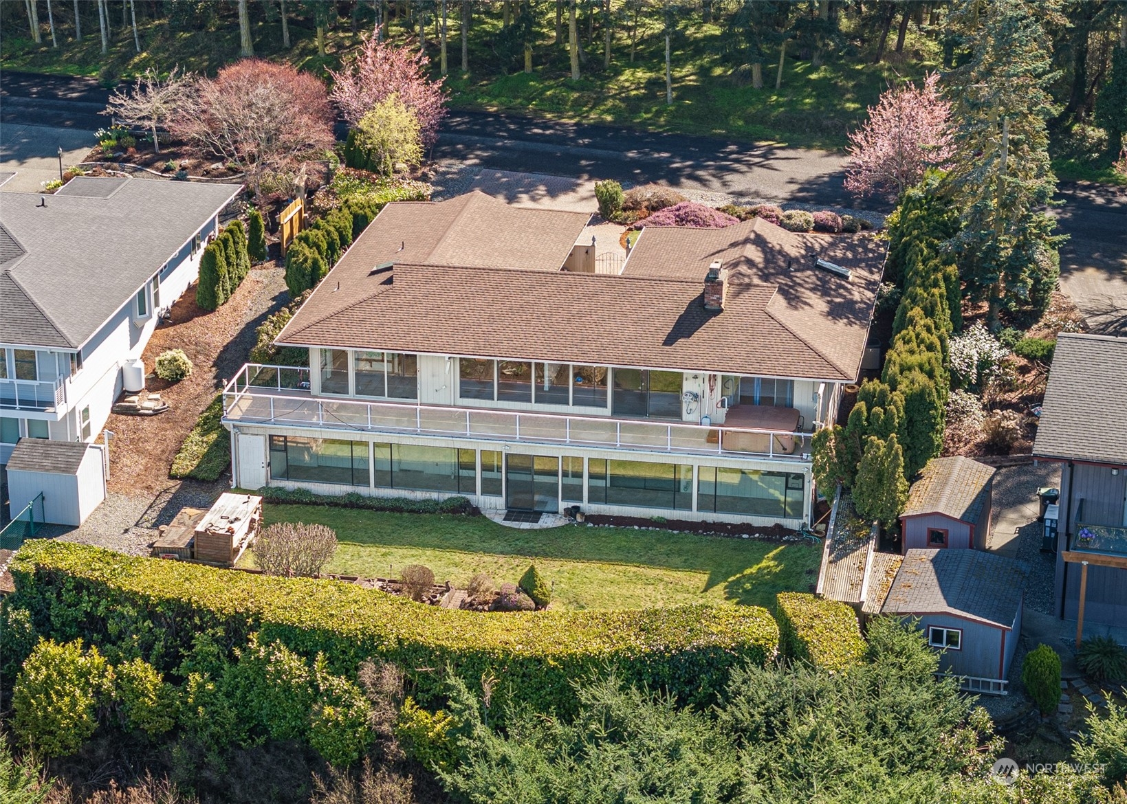 653 Brigadoon Boulevard Sequim, WA 98382 - Photo 2 of 40 an aerial view of a house with swimming pool outdoor seating and yard