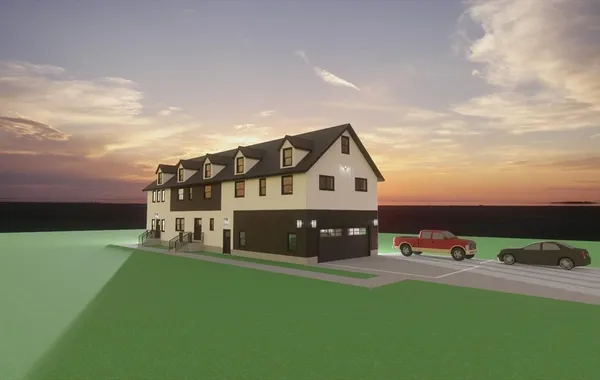 a front view of house with yard outdoor seating and barbeque oven