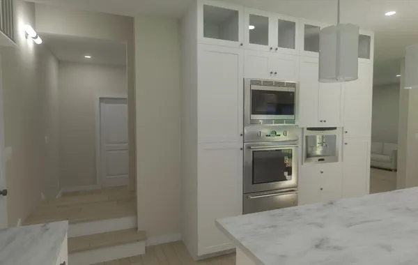 a kitchen with a sink a stove and refrigerator