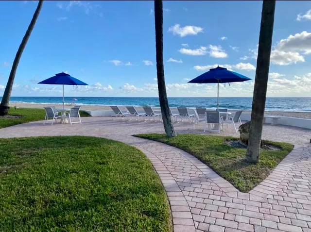a view of a backyard with under an umbrella