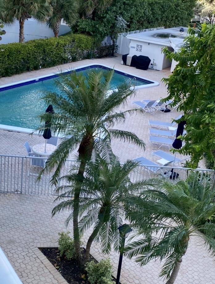 1530 South Ocean Boulevard, Unit 303 Lauderdale-by-the-Sea, FL 33062 - Photo 17 of 27 a view of a swimming pool with a yard and plants