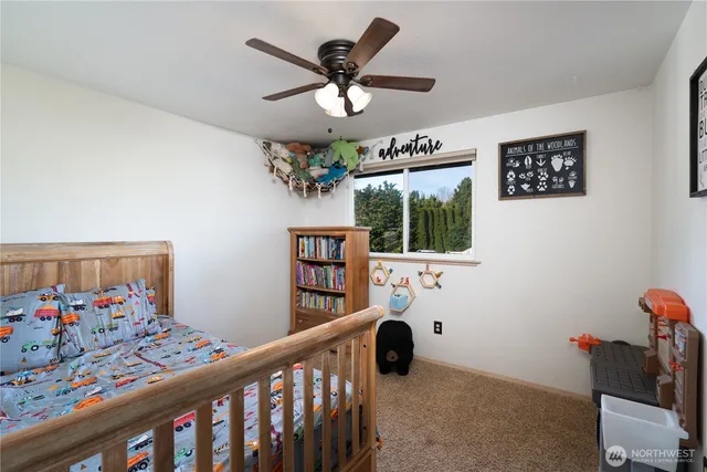 an aerial view of a house with a garden