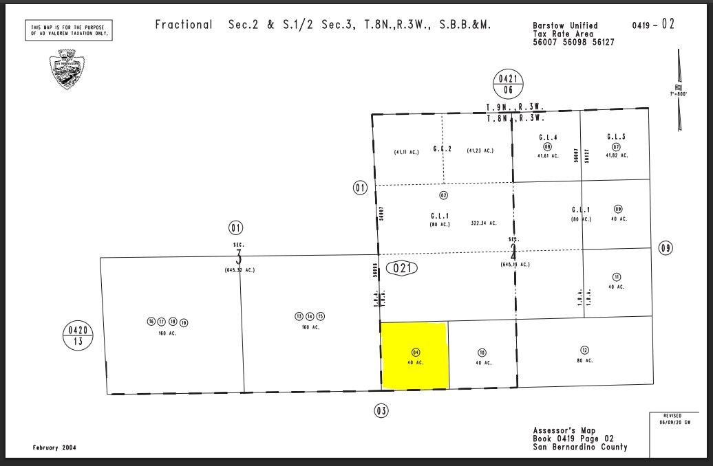 0 Buckboard Parcel Road, Unit 41903102 Barstow, CA 92311 - Photo 11 of 11 40 ac Assess. map