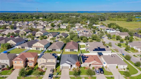 an aerial view of residential houses with outdoor space