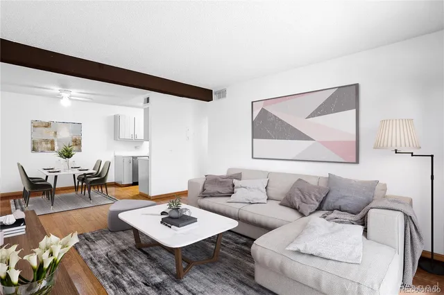 a living room with furniture and a rug