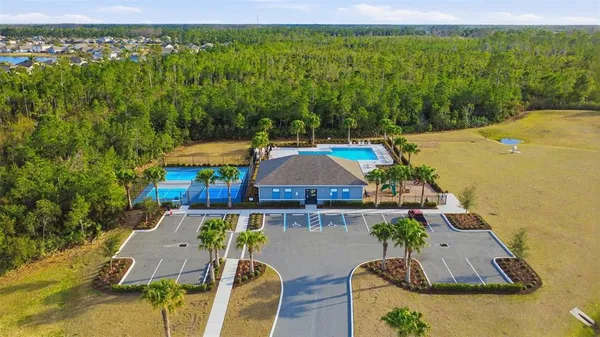 an outdoor space with furniture