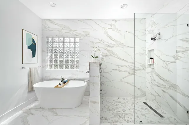 a view of a bathtub in a bathroom