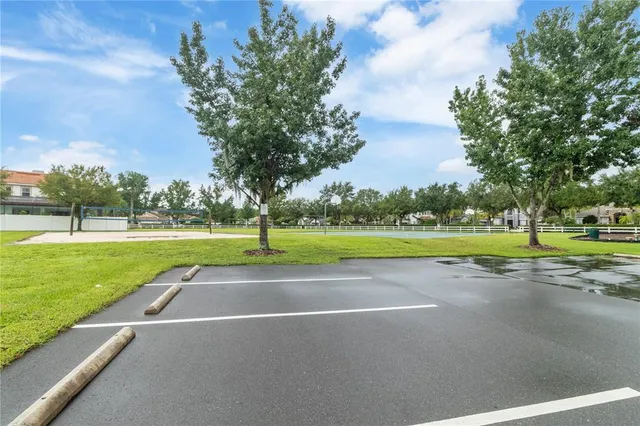 a view of a swimming pool with a yard