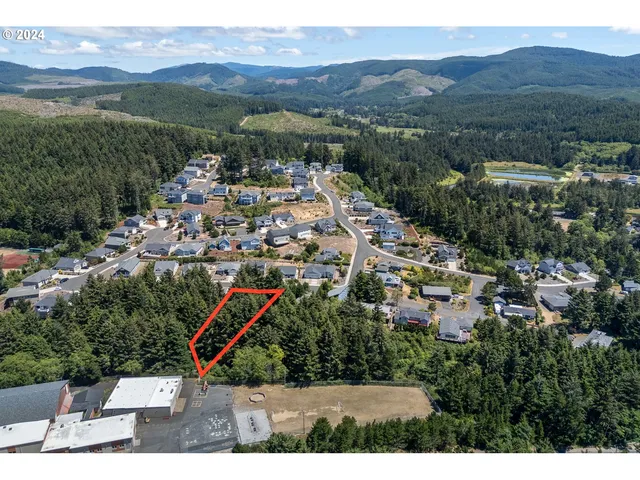 an aerial view of a house with a swimming pool