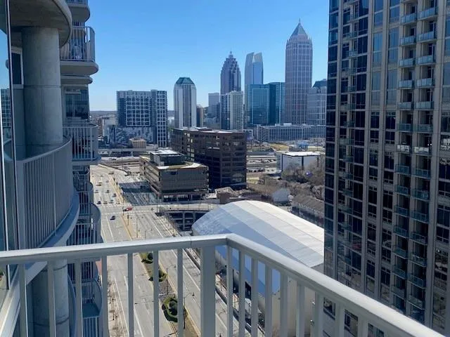 a view of a city with tall buildings