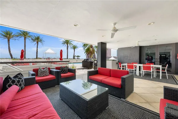 a outdoor space with patio the couches and pool view