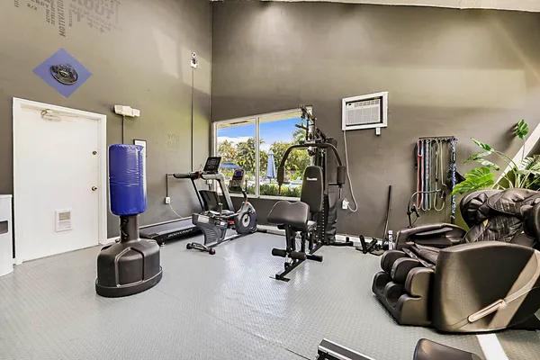 a view of a room with gym equipment