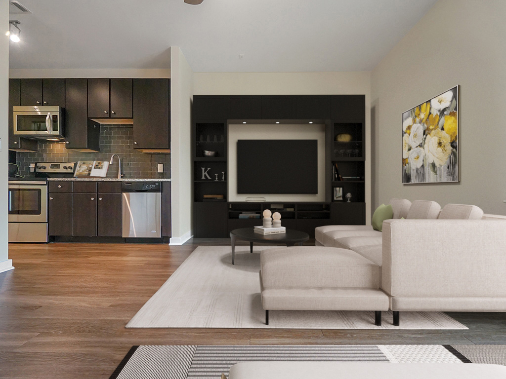 1900 Barton Springs Road, Unit 4013A Austin, TX 78704 - Photo 3 of 31 a living room with stainless steel appliances furniture and a flat screen tv