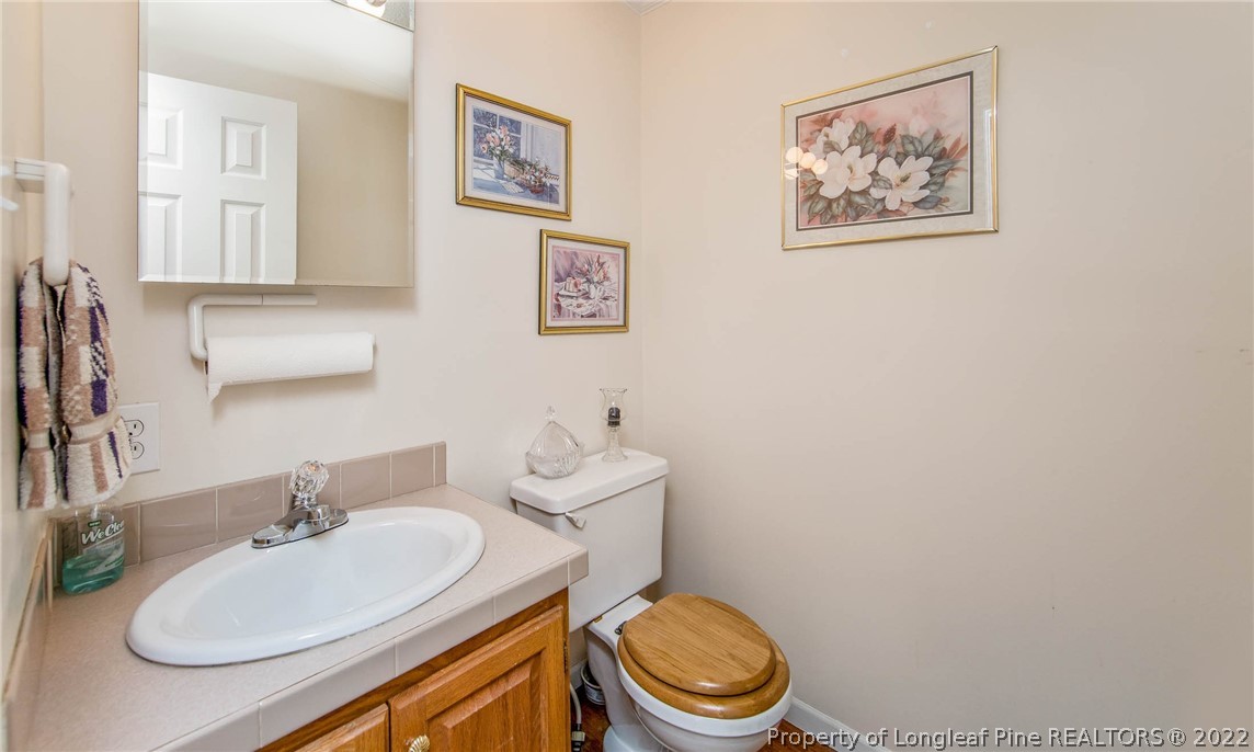 5384 Wade-Stedman Road Wade, NC 28395 - Photo 3 of 18 a bathroom with a toilet a sink and a mirror