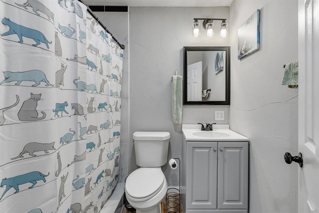 191 Klutts Road McLendon-Chisholm, TX 75032 - Photo 25 of 40 a bathroom with a toilet a sink and mirror