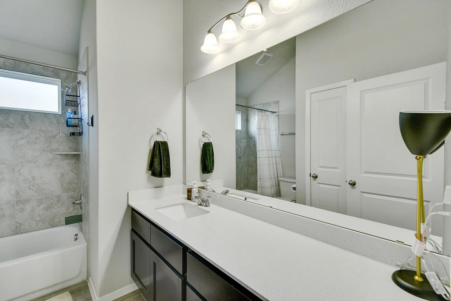 121 Crescent Street Georgetown, TX 78626 - Photo 12 of 27 Full bathroom featuring vanity, shower / tub combo, and vaulted ceiling
