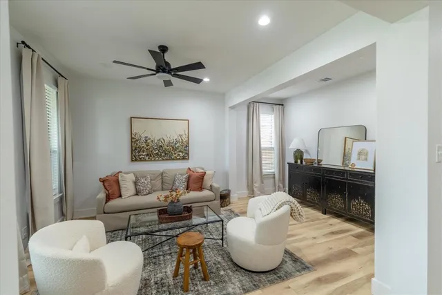 a workspace with furniture and window