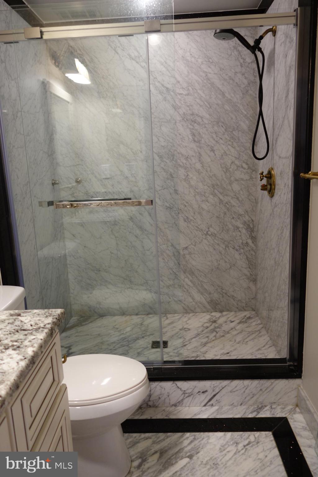8196 Tenbrook Drive Gainesville, VA 20155 - Photo 43 of 51 a bathroom with a granite countertop sink toilet and shower