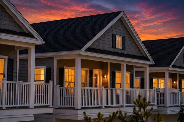 a view of front of house with wooden deck