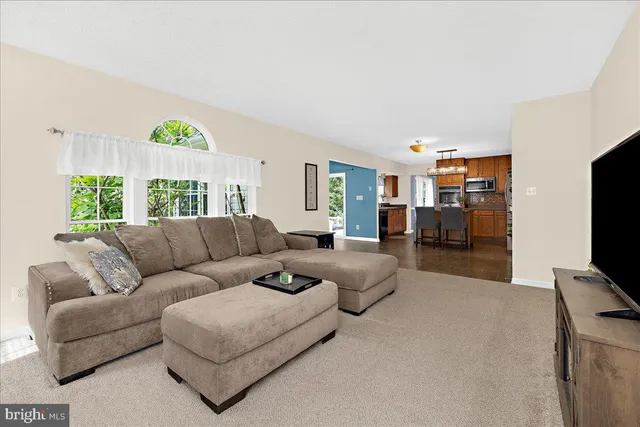 a view of a dining room furniture and wooden floor