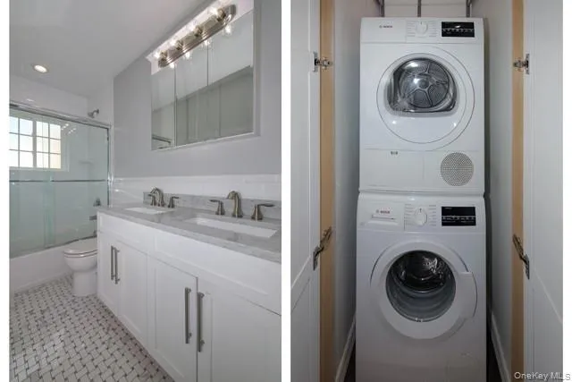 a utility room with sink dryer and washer