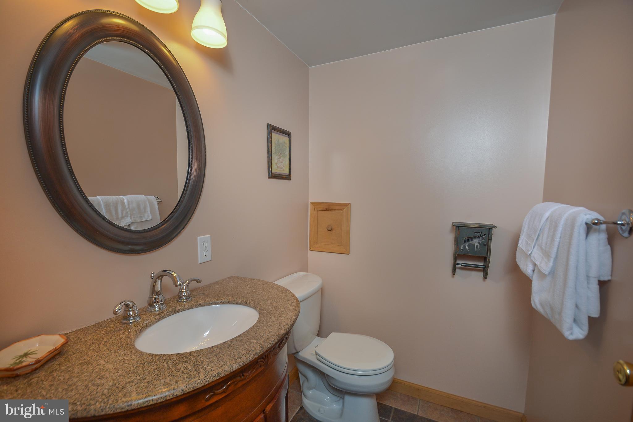 1417 Marsh Hill Road McHenry, MD 21541 - Photo 16 of 34 a bathroom with a granite countertop double vanity sink and a mirror