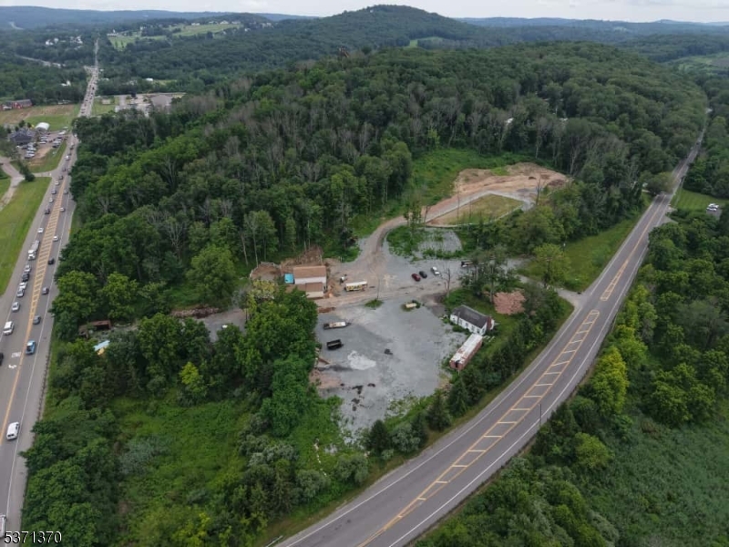 an aerial view of green landscape with trees houses and mountain view