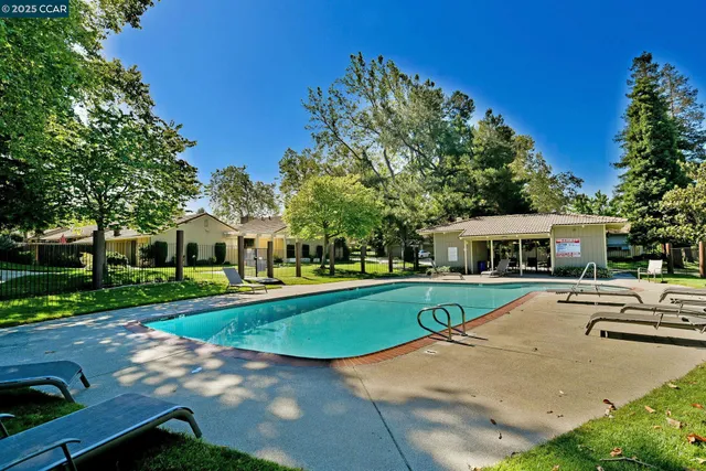 a view of a backyard with large trees