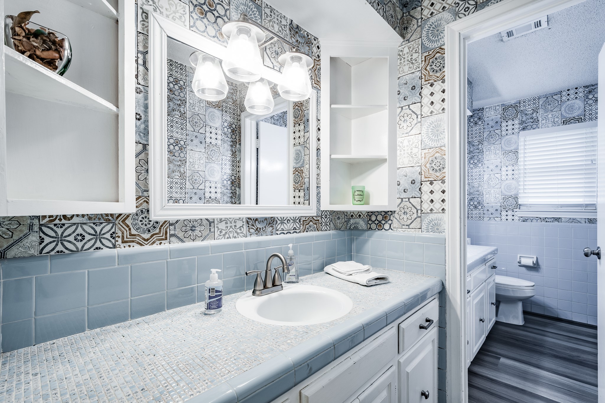 16410 Farm To Market 1485 Conroe, TX 77302 - Photo 40 of 47 a bathroom with a granite countertop sink and a mirror
