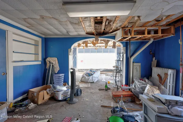 a view of a porch with a backyard