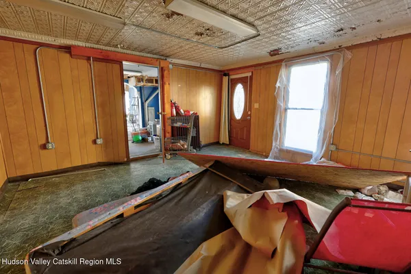 a view of a brick building with many windows