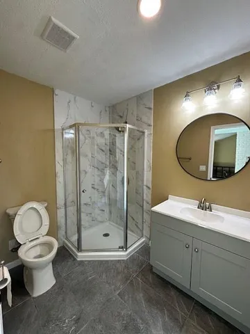 a bathroom with a toilet a sink and mirror