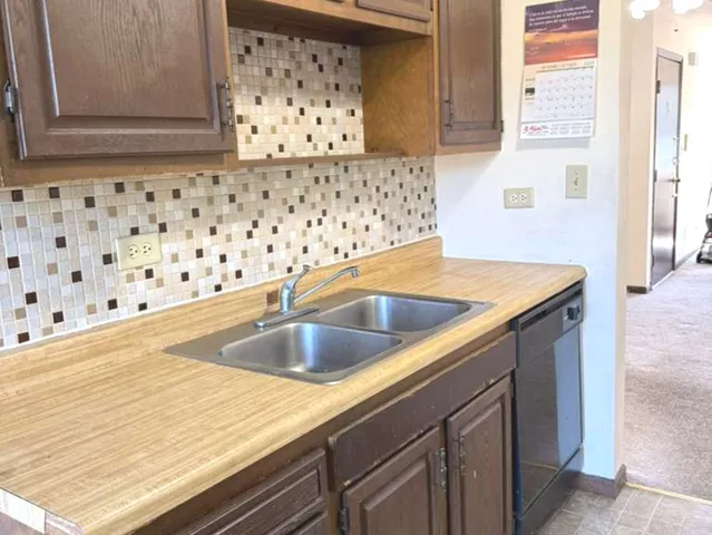 a kitchen with a sink and cabinets