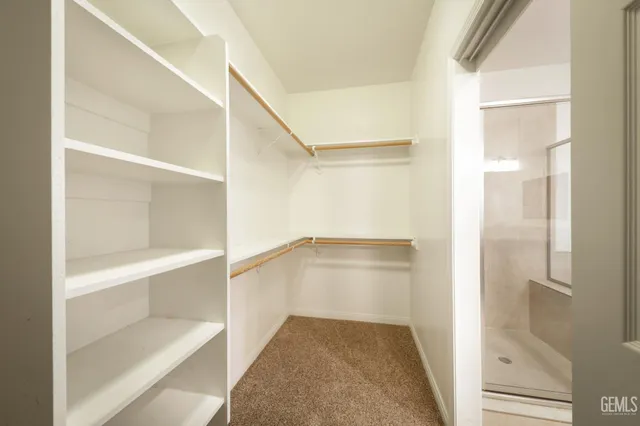 a view of walk in closet with empty racks