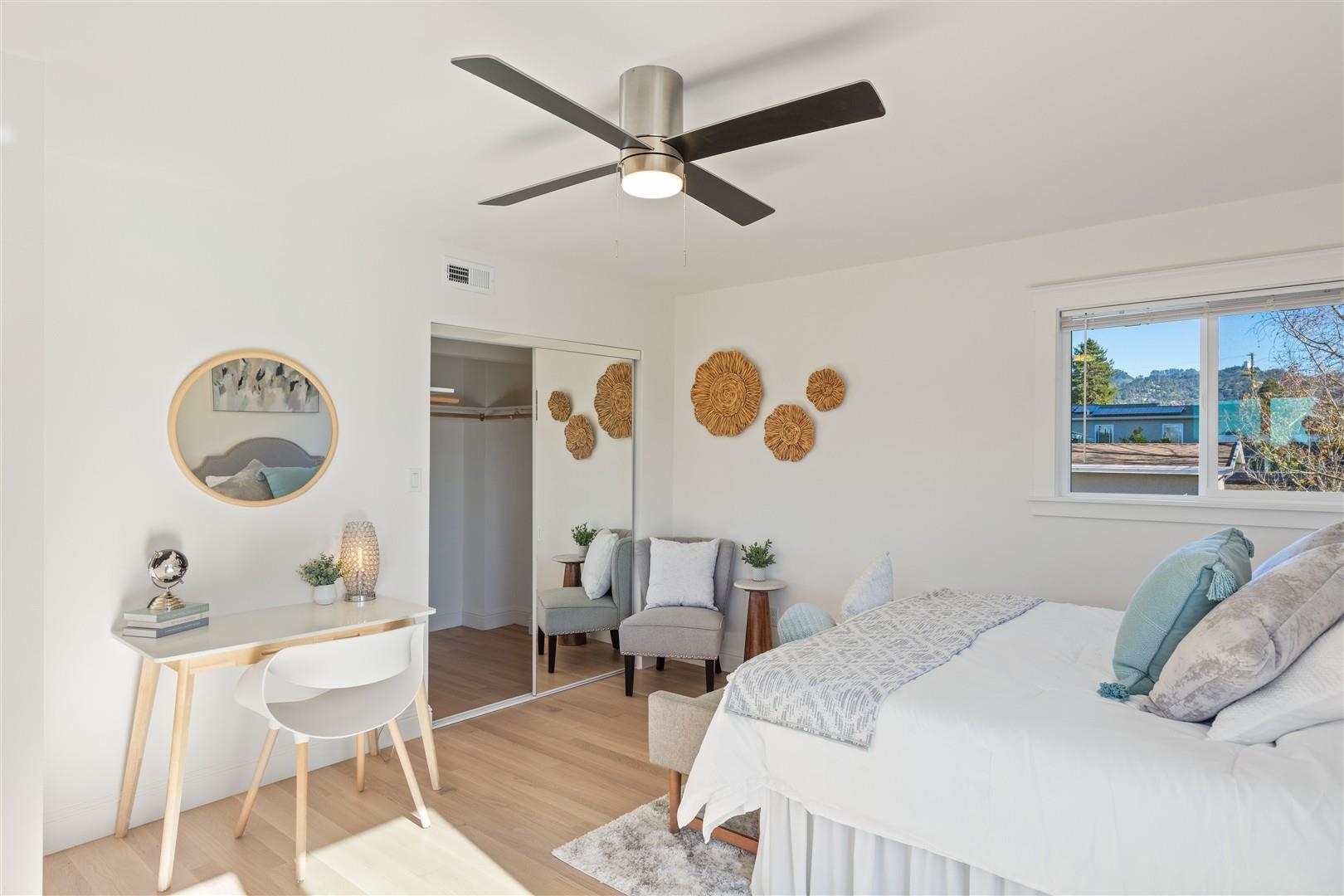 1524 Blake Street Berkeley, CA 94703 - Photo 14 of 59 Bedroom with a closet, a ceiling fan, and light wood-type flooring