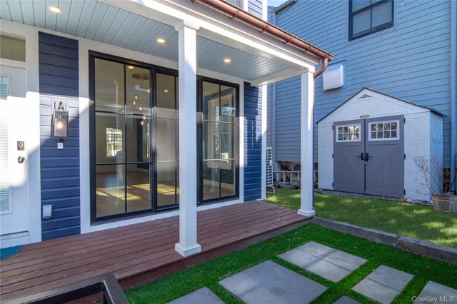 a view of a porch with a backyard