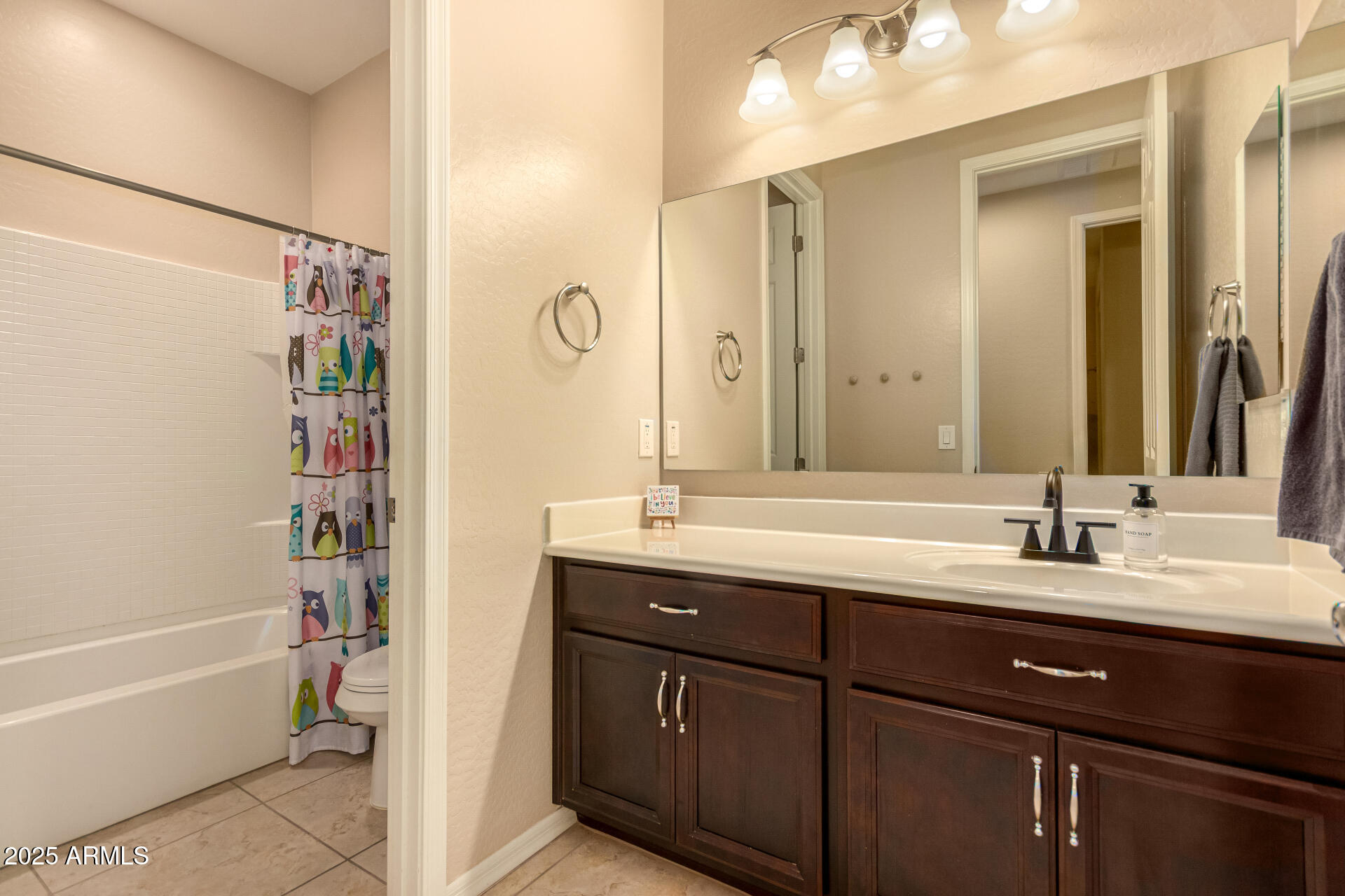3294 North Springfield Street Buckeye, AZ 85396 - Photo 28 of 43 a bathroom with a double vanity sink double mirror and bathtub