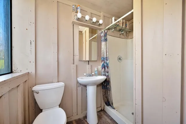 a bathroom with a sink toilet and a shower
