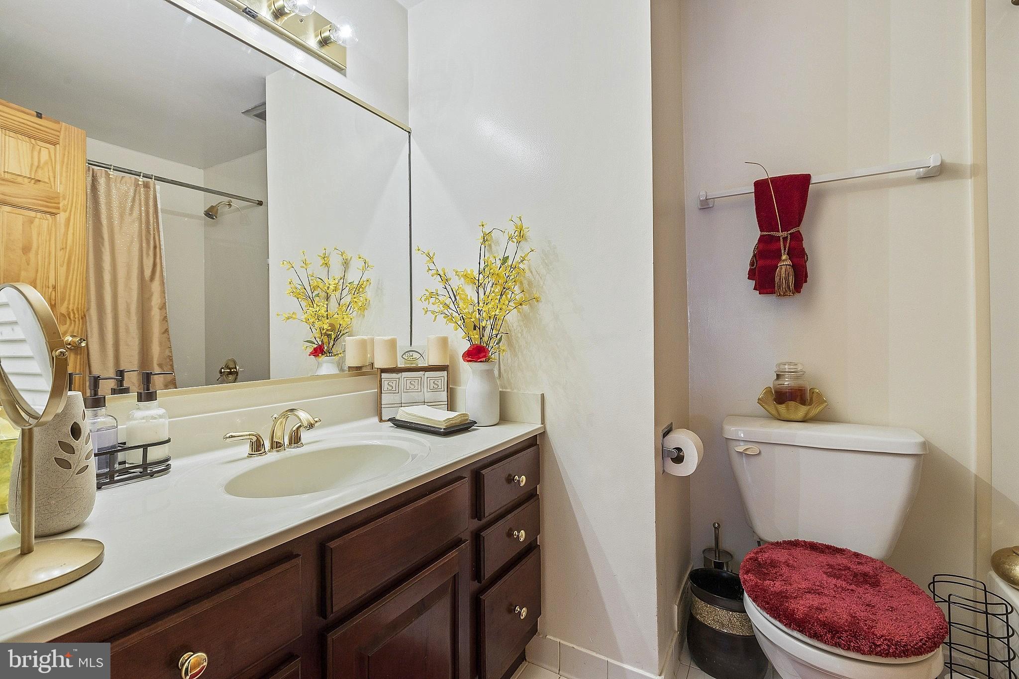 5210 Windmill Lane Columbia, MD 21044 - Photo 23 of 29 a bathroom with a granite countertop sink a mirror and a toilet