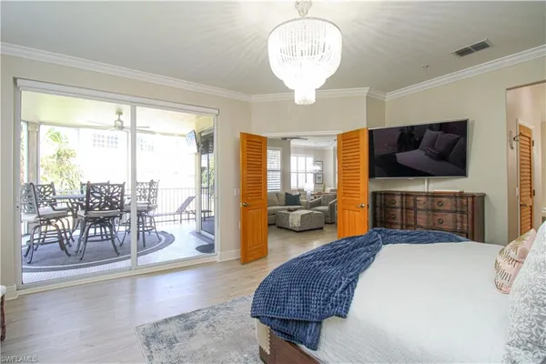 a bedroom with furniture and a flat screen tv