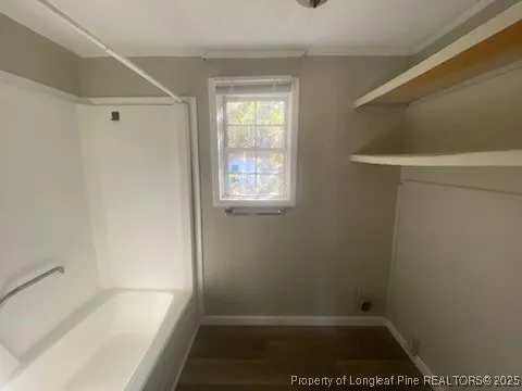 a bathroom with a bathtub