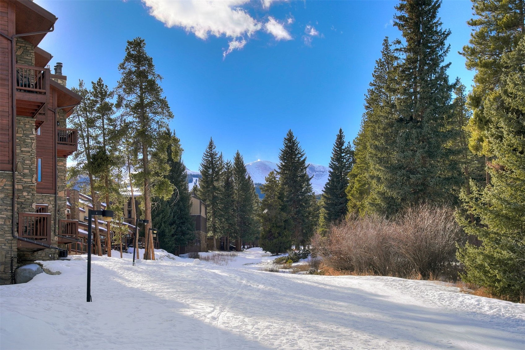 400 4 O Clock Road, Unit A Breckenridge, CO 80424 - Photo 29 of 31 Yard covered in snow featuring a balcony and a mountain view