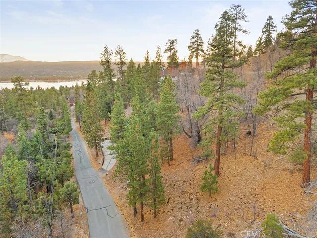 a view of a yard with a mountain