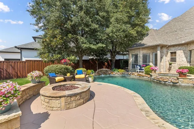 a view of a backyard with plants and a garden